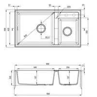 Zlewozmywak ERIDAN nero granit 2-komorowy 880x500x200, 3,5&quot; + osprzęt SPACE SAVER DEANTE ZQE_N20B