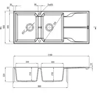 Zlewozmywak ANDANTE beż granit 2-komorowy Z/O 1160x500x224, 3,5&quot; + osprzęt SPACE SAVER DEANTE ZQN_5213