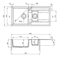 Zlewozmywak ERIDAN nero granit 1,5-komorowy Z/O 1000x500x208 + osprzęt SPACE SAVER DEANTE ZQE_N513