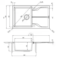 Zlewozmywak ANDANTE FLUSH szary metalik granit 1-komorowy Z/O 780x490x194, 3,5&quot; + osprzęt SPACE SAVER DEANTE ZQN_S11F