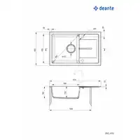 Zlewozmywak LEDA grafitowy granit 1-kom. Z/O 670x440x164, 3,5&quot; + osprzęt DEANTE ZRD_2113