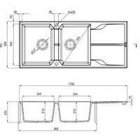 Zlewozmywak ANDANTE antracyt metalik granit 2-komorowy Z/O 1160x500x224, 3,5&quot; + osprzęt SPACE SAVER DEANTE ZQN_T213