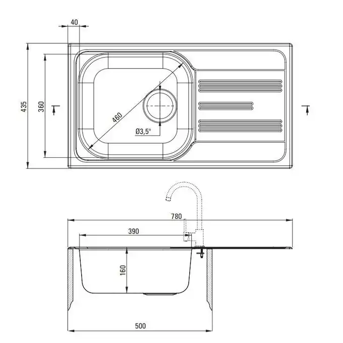 Zlewozmywak XYLO dekor 1-kom. Z/O 780x435x160, 3,5&quot; + osprzęt DEANTE ZEX_3113