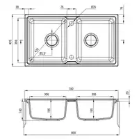 Zlewozmywak ZORBA piaskowy granit 2-komorowy B/O 780x435x180, 3,5&quot; + osprzęt DEANTE ZQZ_7203