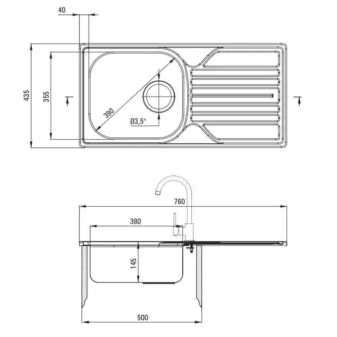 Zlewozmywak LEGATO dekor 1-kom. Z/O 760x435x145, 3,5&quot; + osprzęt DEANTE ZEL_3113