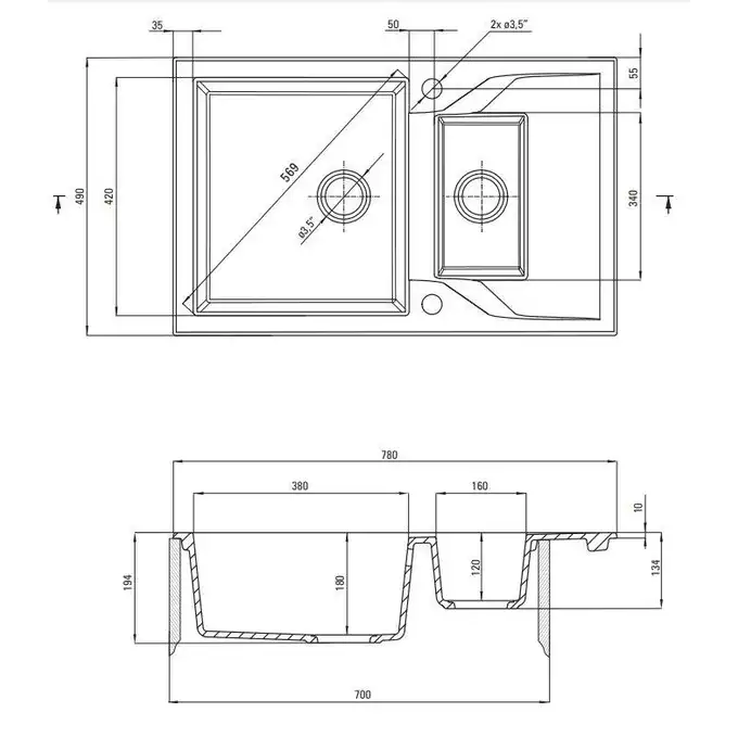 Zlewozmywak ANDANTE grafit metalik granit 1,5-komorowy Z/O 780x490x194, 3,5&quot; + osprzęt SPACE SAVER DEANTE ZQN_G513