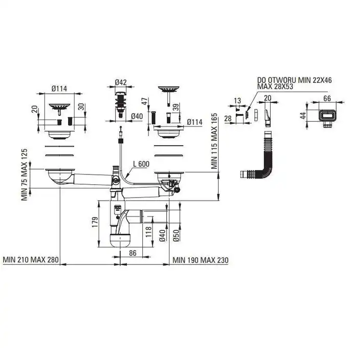 Zlewozmywak ERIDAN nero granit 1,5-komorowy Z/O 1000x500x208 + osprzęt SPACE SAVER DEANTE ZQE_N513