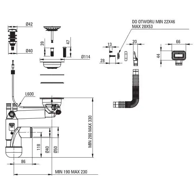 Zlewozmywak ERIDAN szary metalik granit 1-komorowy Z/O 860x500x209 + osprzęt SPACE SAVER LUX DEANTE ZQE_S113