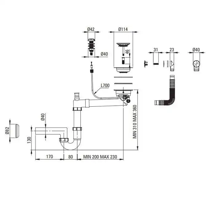 Zlewozmywak ANDANTE piaskowy granit 1-komorowy Z/KO 590x490x194, 3,5&quot; + osprzęt SPACE SAVER DEANTE ZQN_711A