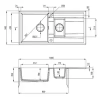 Zlewozmywak ERIDAN grafit metalik granit 1,5-komorowy Z/O 1000x500x208 + osprzęt SPACE SAVER LUX DEANTE ZQE_G513