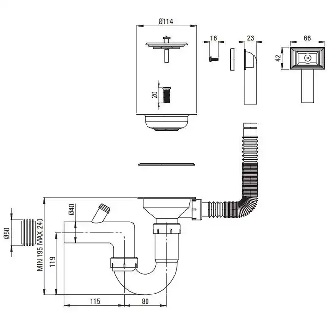 Zlewozmywak TECHNO dekor 1-kom. B/O 500x400x150, 3,5&quot; + osprzęt DEANTE ZEU_310A