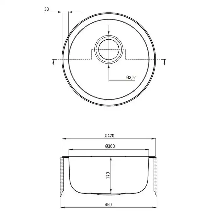 Zlewozmywak TWIST satyna 1-kom. B/O Ø420x170, 3,5&quot; + osprzęt DEANTE ZHC_0803