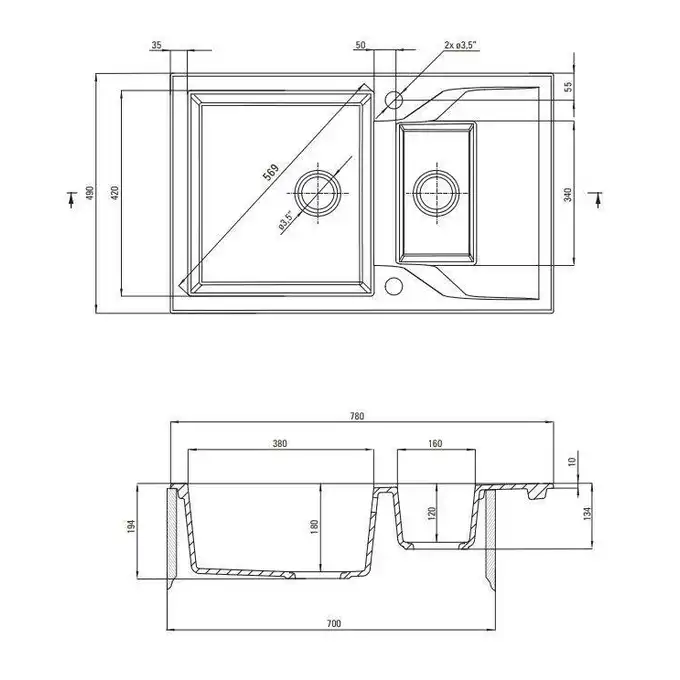 Zlewozmywak ANDANTE beż granit 1,5-komorowy Z/O 780x490x194, 3,5&quot; + osprzęt SPACE SAVER DEANTE ZQN_5513