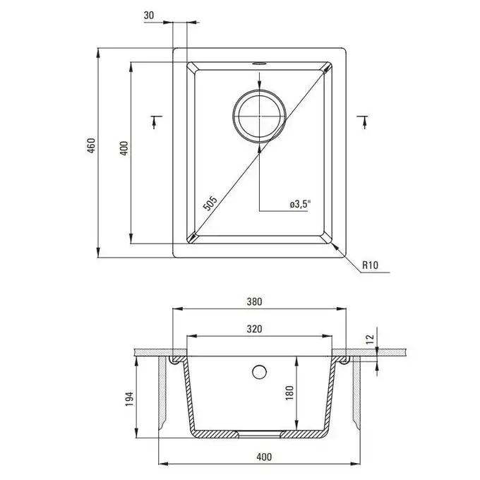 Komora podblatowa CORDA antracyt metalik granit 380x460x194 3,5&quot; + osprzęt SPACE SAVER DEANTE ZQA_T10B