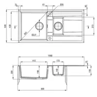 Zlewozmywak ERIDAN antracyt metalik granit 1,5-komorowy Z/O 1000x500x208 + osprzęt SPACE SAVER LUX DEANTE ZQE_T513