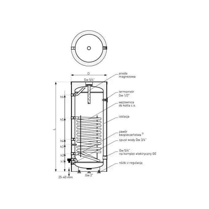 Wymiennik z wężownicą spiralną SGW(S) Mini Tower 120 l, stojący, poliuretan, skay GALMET 26-128000