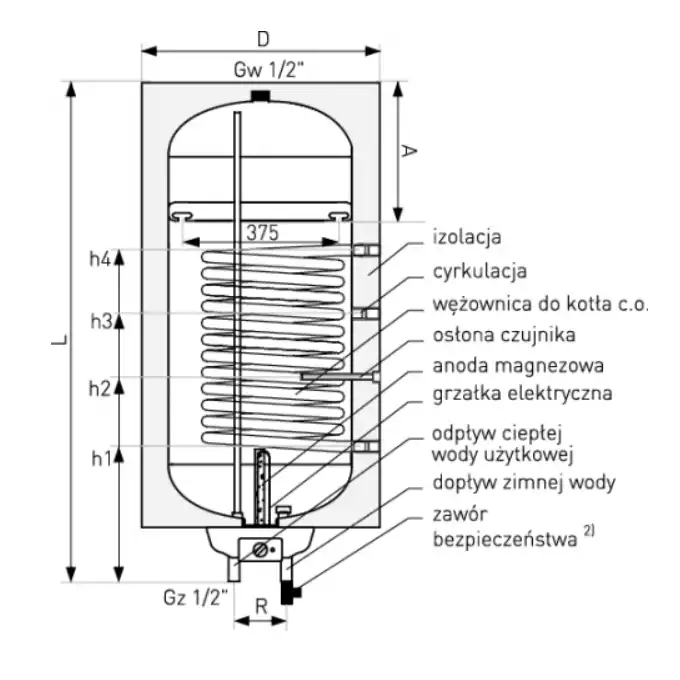 Wymiennik z wężownicą spiralną SGW(S) Neptun2 Kombi 100 l. z grzałką elektryczną, wiszący, lewy GALMET 06-104671