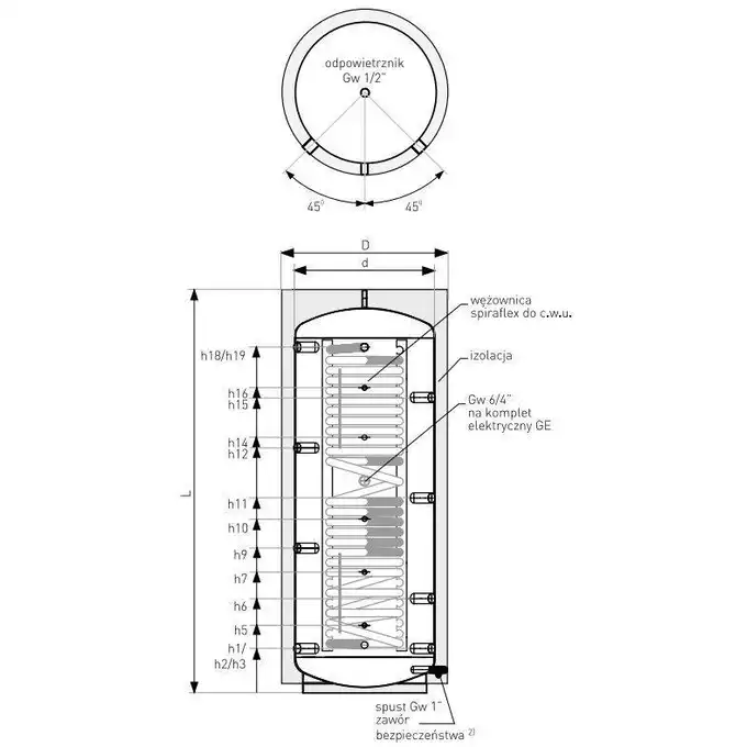 Akumulacyjny zbiornik warstwowy Multi-Inox 1500 l z wężownicą inox do c.w.u., izolacja Neodul, skay GALMET 70-151600