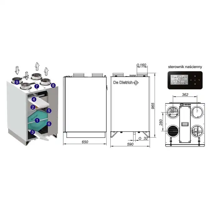 Pakiet: Gazowy kocioł kondensacyjny Evodens AMC 25/SRK100 + Regulator SMART TC + Rekuperator Recovens V400 DE DIETRICH 7689096100KTCRU