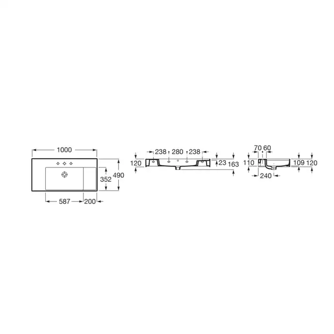 INSPIRA SQUARE Umywalka 1000x490 FINECERAMIC perła ROCA A32752A630