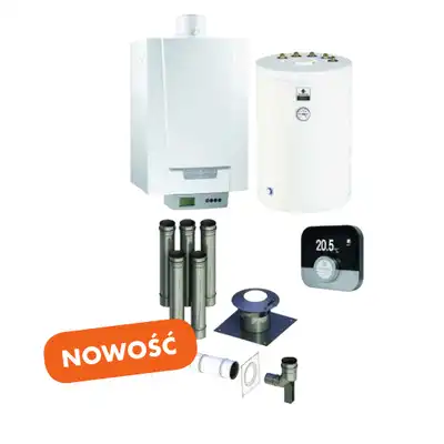 Pakiet: Gazowy kocioł kondensacyjny MCR3 evo 24T/SRK100 + Regulator SMART TC + Zestaw kominowy DE DIETRICH 7716670100KTCDY