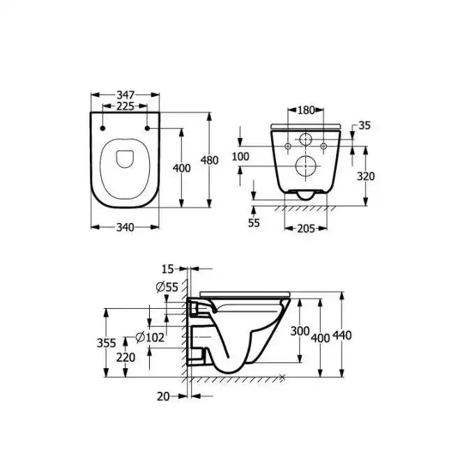 GAP SQUARE COMPACTO Miska WC podwieszana Rimless 48 cm ROCA A34647A000