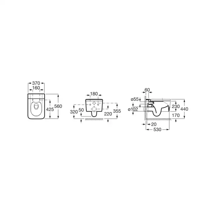 INSPIRA SQUARE Miska podwieszana Rimless 560 x 370 cafe ROCA A346537660