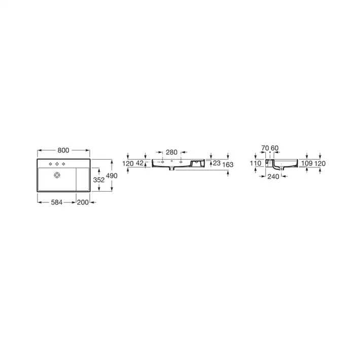 INSPIRA SQUARE Umywalka 800X490 FINECERAMIC biały mat ROCA A32752B620