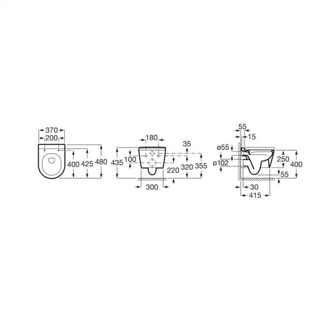 INSPIRA ROUND Miska podwieszana Rimless CPT 480x370 biały mat ROCA A346528620