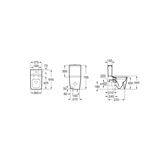 INSPIRA SQUARE Miska wc do kompaktu Rimless BTW o/podwójny 645 mm cafe ROCA A342536660