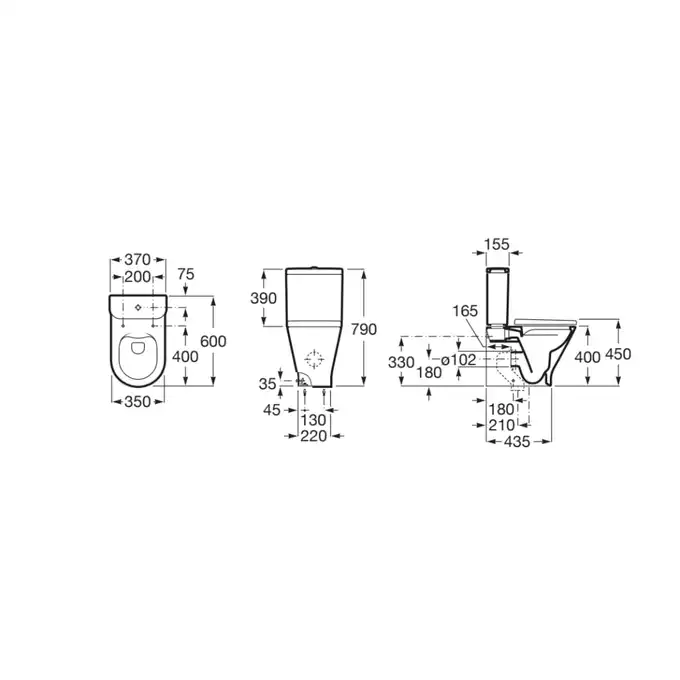 GAP ROUND Miska WC do kompaktu Rimless 60 cm, wersja przyścienna BTW, o/podwójny ROCA A3420N7000