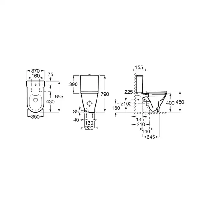 GAP ROUND Miska WC do kompaktu Rimless 65,5 cm o/podwójny ROCA A3420N8000