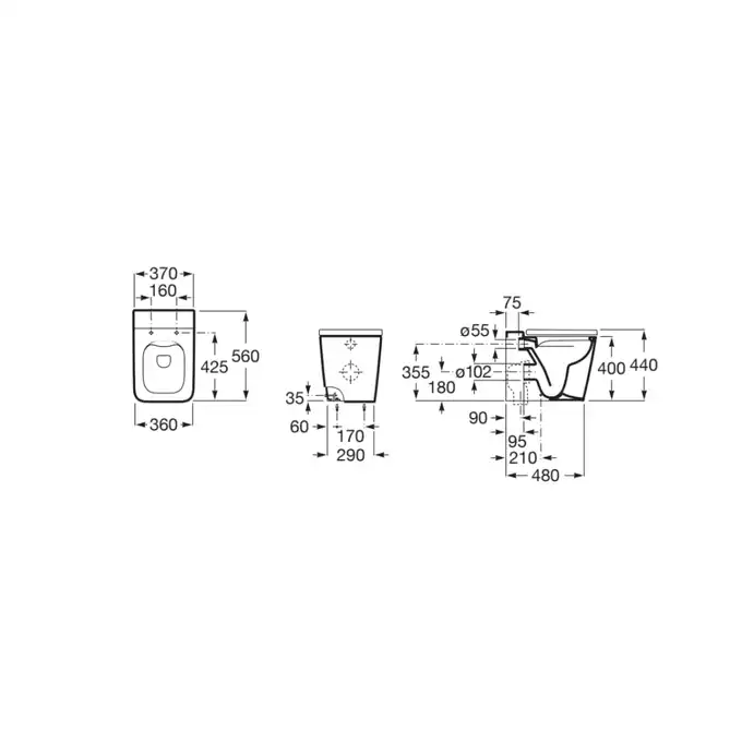 INSPIRA SQUARE Miska WC stojąca RIMLESS BTW  560 x 370 ROCA A347537000