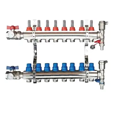Rozdzielacz do ogrzewania podłogowego Tweetop Premium 06036113 1&quot; rotametry zawory regulujące i odcinające 8 obwodów