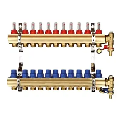 Rozdzielacz do ogrzewania podłogowego Tweetop Optimum 06036120 1&quot; rotametry zawory regulujące 11 obwodów
