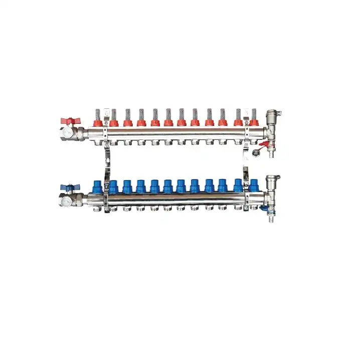 Rozdzielacz do ogrzewania podłogowego Tweetop Premium 06036121 1&quot; rotametry zawory regulujące i odcinające 12 obwodów