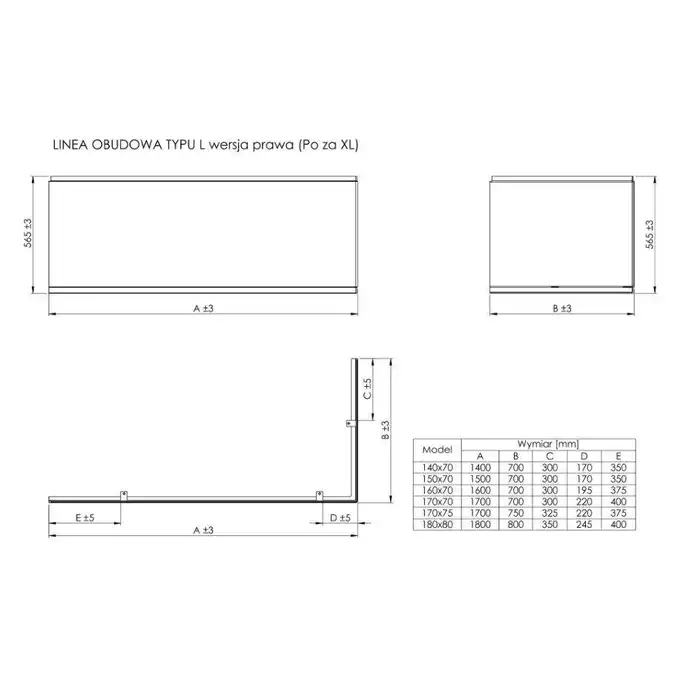 Obudowa akrylowa-L do wanny prawej ROCA A25T005000