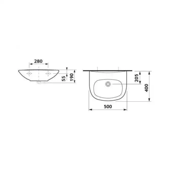 MADALENA Umywalka 50 cm bez otworu na baterię ROCA A327593000