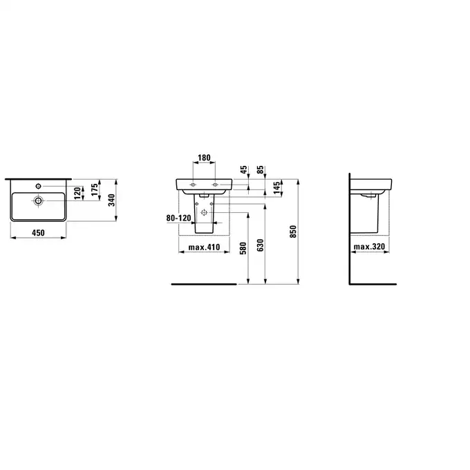 LCC Umywalka ścienna 450 x 340 mm LAUFEN H8159614001041