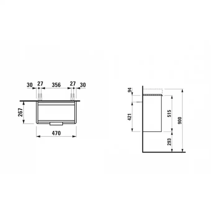 Szafka podumywalkowa BASE 470 x 531 x 267 do umywalko PRO S H815955. Wersja z drzwiami - zawias z lewej strony LAUFEN H4021011102611