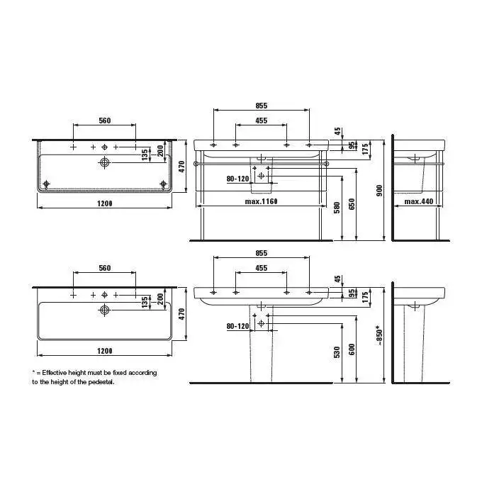 Umywalka podwójna ścienna jednokomorowa 1200 x 460 mm LAUFEN H8149650001041