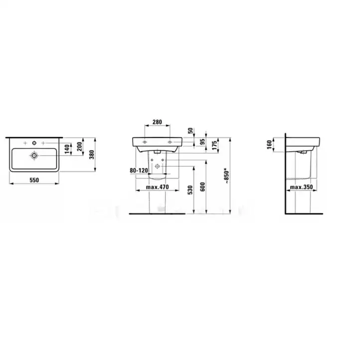 LCC Umywalka ścienna 550 x 380 mm LAUFEN H8189584001091