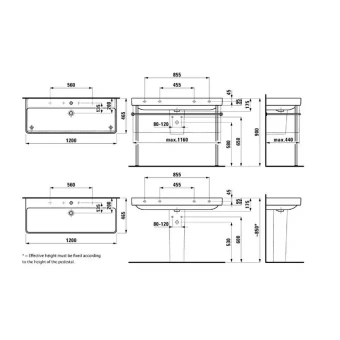 LCC Umywalka podwójna ścienna jednokomorowa 1200 x 460 mm LAUFEN H8149654001091