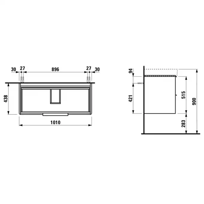 Szafka podumywalkowa BASE pod umywalkę PRO S 1010 x 515 x 438 mm, biały połysk LAUFEN H4024521102611