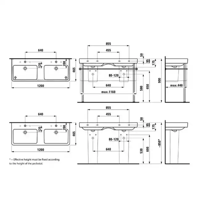 LCC Umywalka podwójna ścienna 1200 x 460 mm LAUFEN H8149664001041