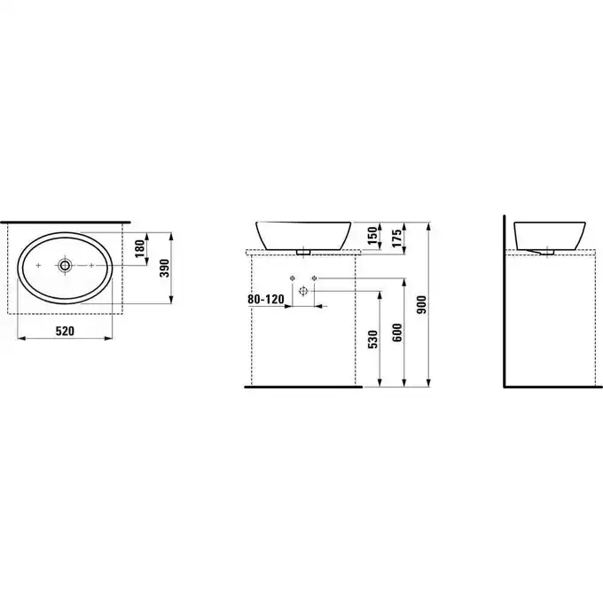 Umywalka nablatowa 520 x 390 mm LAUFEN H8129640001091