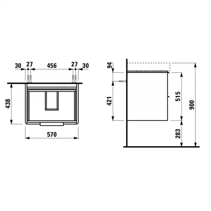 Szafka podumywalkowa BASE pod umywalkę PRO S 570 x 515 x 438 mm, biały połysk LAUFEN H4022321102611