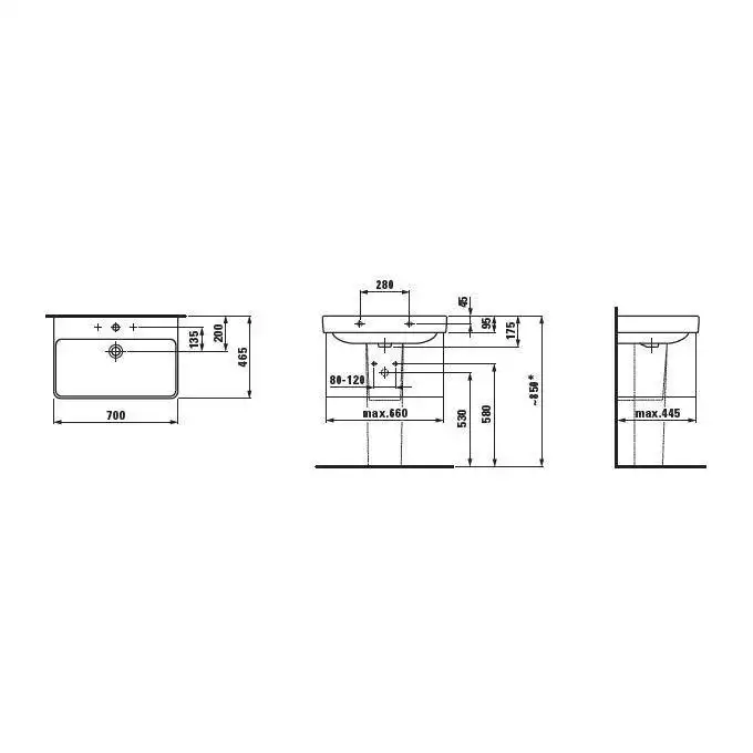 Umywalka ścienna 700 x 465 mm LAUFEN H8109670001041