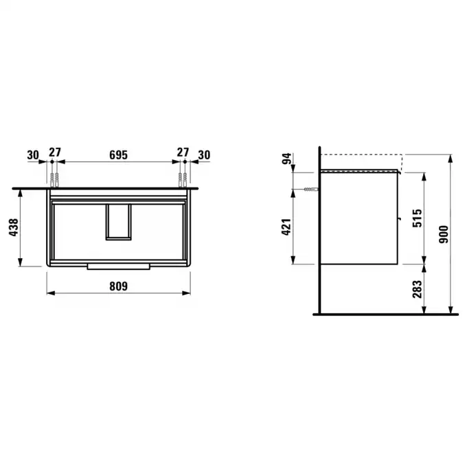 Szafka podumywalkowa BASE pod umywalkę PRO S 809 x 515 x 438 mm, biały połysk LAUFEN H4023921102611