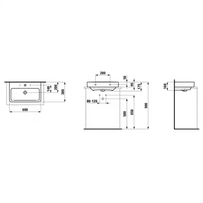 LCC Umywalka ścienna 600 x 380 mm LAUFEN H8179594001041